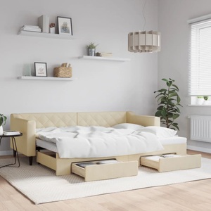 vidaXL, vidaXL Tagesbett Ausziehbar mit Schubladen Creme 80x200 cm Stoff