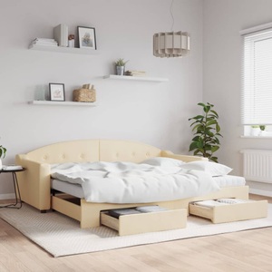 vidaXL, vidaXL Tagesbett Ausziehbar mit Schubladen Creme 90x200 cm Stoff