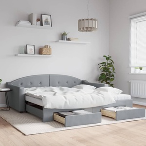 vidaXL, vidaXL Tagesbett Ausziehbar mit Schubladen Hellgrau 100x200 cm Stoff