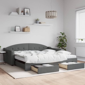 vidaXL, vidaXL Tagesbett Ausziehbar mit Schubladen Dunkelgrau 100x200 cm Stoff