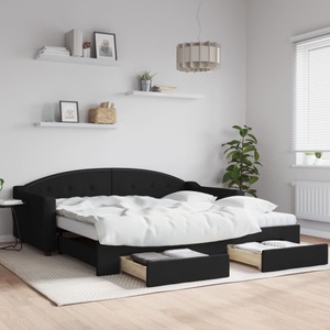 vidaXL, vidaXL Tagesbett Ausziehbar mit Schubladen Schwarz 100x200 cm Stoff