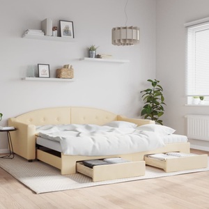 vidaXL, vidaXL Tagesbett Ausziehbar mit Schubladen Creme 100x200 cm Stoff