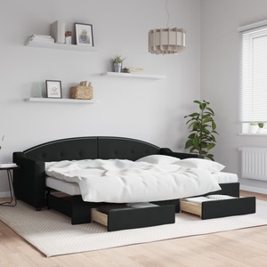 vidaXL, vidaXL Tagesbett Ausziehbar mit Schubladen Schwarz 80x200 cm Stoff