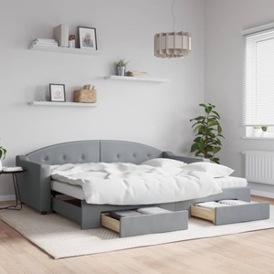vidaXL, vidaXL Tagesbett Ausziehbar mit Schubladen Hellgrau 90x200 cm Stoff