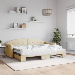 vidaXL, vidaXL Tagesbett Ausziehbar Creme 80x200 cm Stoff, vidaXL Tagesbett Ausziehbar Creme 80x200 cm Stoff