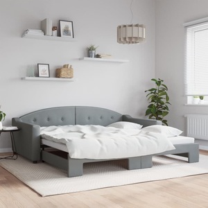 vidaXL, vidaXL Tagesbett Ausziehbar Hellgrau 100x200 cm Stoff, vidaXL Tagesbett Ausziehbar Hellgrau 100x200 cm Stoff