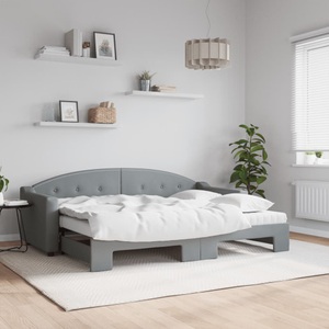 vidaXL, vidaXL Tagesbett Ausziehbar mit Matratze Hellgrau 80x200 cm Stoff