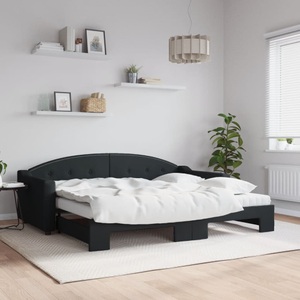 vidaXL, vidaXL Tagesbett Ausziehbar mit Matratzen Schwarz 90x200 cm Stoff