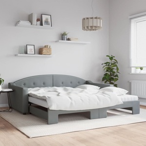 vidaXL, vidaXL Tagesbett Ausziehbar mit Matratze Hellgrau 100x200 cm Stoff