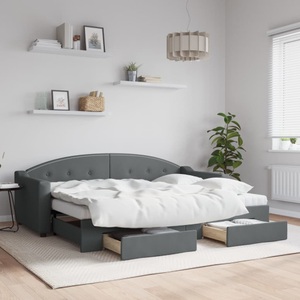 vidaXL, vidaXL Tagesbett Ausziehbar mit Schubladen Dunkelgrau 80x200 cm Stoff