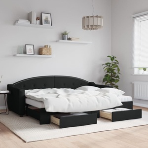 vidaXL, vidaXL Tagesbett Ausziehbar mit Schubladen Schwarz 80x200 cm Stoff