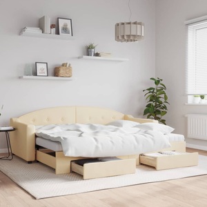 vidaXL, vidaXL Tagesbett Ausziehbar mit Schubladen Creme 80x200 cm Stoff