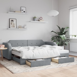 vidaXL, vidaXL Tagesbett Ausziehbar mit Schubladen Hellgrau 90x200 cm Stoff