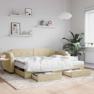 vidaXL, vidaXL Tagesbett Ausziehbar mit Schubladen Creme 90x200 cm Stoff
