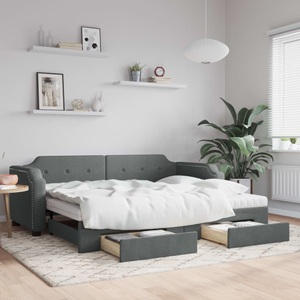 vidaXL, vidaXL Tagesbett Ausziehbar mit Schubladen Dunkelgrau 80x200 cm Stoff