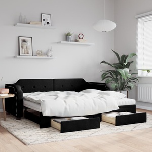 vidaXL, vidaXL Tagesbett Ausziehbar mit Schubladen Schwarz 80x200 cm Stoff