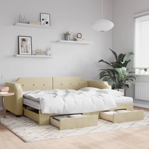 vidaXL, vidaXL Tagesbett Ausziehbar mit Schubladen Creme 80x200 cm Stoff