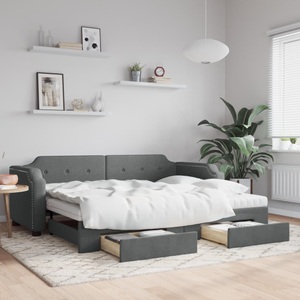 vidaXL, vidaXL Tagesbett Ausziehbar mit Schubladen Dunkelgrau 90x200 cm Stoff
