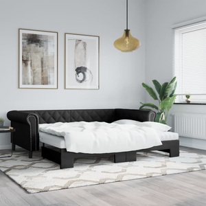 vidaXL, vidaXL Tagesbett Ausziehbar mit Matratzen Schwarz 90x200 cm Kunstleder, vidaXL Tagesbett Ausziehbar mit Matratzen Schwarz 90x200 cm Kunstleder