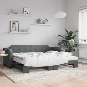 vidaXL, vidaXL Tagesbett Ausziehbar Dunkelgrau 80x200 cm Stoff, vidaXL Tagesbett Ausziehbar Dunkelgrau 80x200 cm Stoff