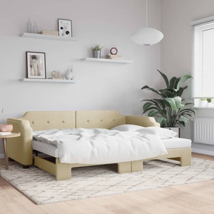 vidaXL, vidaXL Tagesbett Ausziehbar Creme 80x200 cm Stoff, vidaXL Tagesbett Ausziehbar Creme 80x200 cm Stoff