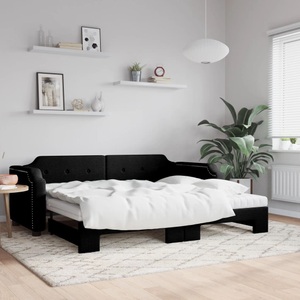 vidaXL, vidaXL Tagesbett Ausziehbar mit Matratzen Schwarz 90x200 cm Stoff