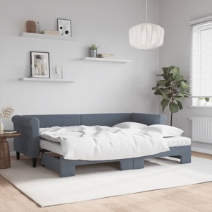 vidaXL, vidaXL Tagesbett Ausziehbar mit Matratzen Dunkelgrau 80x200 cm Samt, vidaXL Tagesbett Ausziehbar mit Matratzen Dunkelgrau 80x200 cm Samt