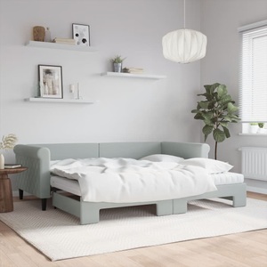 vidaXL, vidaXL Tagesbett Ausziehbar mit Matratzen Hellgrau 90x200 cm Samt