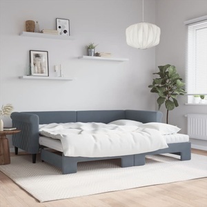 vidaXL, vidaXL Tagesbett Ausziehbar mit Matratzen Dunkelgrau 90x200 cm Samt