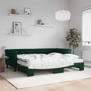 vidaXL, vidaXL Tagesbett Ausziehbar mit Matratzen Dunkelgrün 90x200 cm Samt
