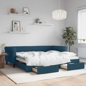 vidaXL, vidaXL Tagesbett mit Rollbett und Schubladen Blau 90x200 cm Samt