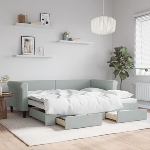 vidaXL, vidaXL Tagesbett Ausziehbar mit Schubladen Hellgrau 90x200 cm Samt