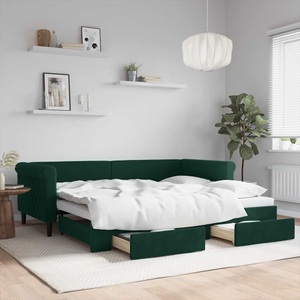vidaXL, vidaXL Tagesbett Ausziehbar mit Schubladen Dunkelgrün 90x200 cm Samt