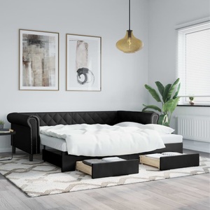 vidaXL, vidaXL Tagesbett Ausziehbar mit Schubladen Schwarz 90x200cm Kunstleder
