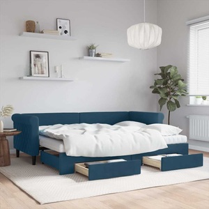 vidaXL, vidaXL Tagesbett Ausziehbar mit Schubladen Blau 80x200 cm Samt