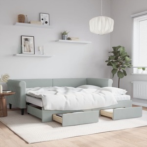 vidaXL, vidaXL Tagesbett Ausziehbar mit Schubladen Hellgrau 90x200 cm Samt