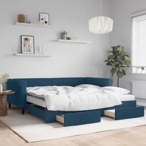 vidaXL, vidaXL Tagesbett Ausziehbar mit Schubladen Blau 100x200 cm Samt