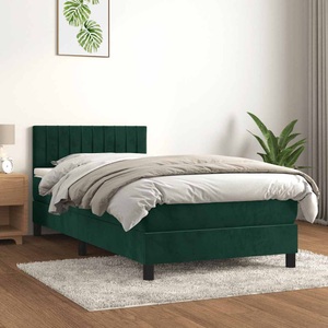 vidaXL, vidaXL Boxspringbett mit Matratze Dunkelgrün 80x200 cm Samt