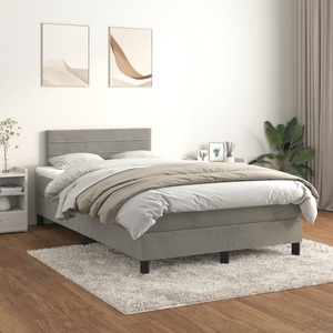 vidaXL, vidaXL Boxspringbett mit Matratze Hellgrau 120x200 cm Samt, vidaXL Boxspringbett mit Matratze Hellgrau 120x200 cm Samt