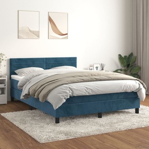 vidaXL, vidaXL Boxspringbett mit Matratze Dunkelblau 140x200 cm Samt, vidaXL Boxspringbett mit Matratze Dunkelblau 140x200 cm Samt