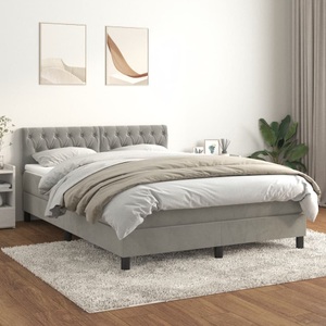 vidaXL, vidaXL Boxspringbett mit Matratze Hellgrau 140x200 cm Samt