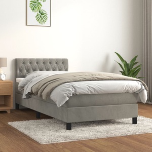 vidaXL, vidaXL Boxspringbett mit Matratze Hellgrau 100x200 cm Samt