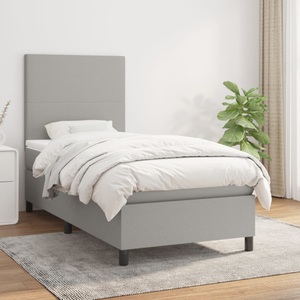 vidaXL, vidaXL Boxspringbett mit Matratze Hellgrau 100x200 cm Stoff, vidaXL Boxspringbett mit Matratze Hellgrau 100x200 cm Stoff