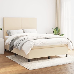 vidaXL, vidaXL Boxspringbett mit Matratze Creme 140x200 cm Stoff, vidaXL Boxspringbett mit Matratze Creme 140x200 cm Stoff