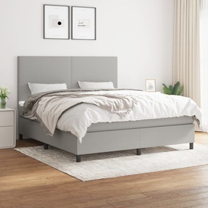 vidaXL, vidaXL Boxspringbett mit Matratze Hellgrau 160x200 cm Stoff, vidaXL Boxspringbett mit Matratze Hellgrau 160x200 cm Stoff