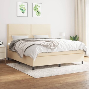 vidaXL, vidaXL Boxspringbett mit Matratze Creme 160x200 cm Stoff