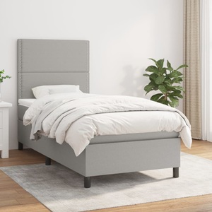 vidaXL, vidaXL Boxspringbett mit Matratze Hellgrau 90x200 cm Stoff, vidaXL Boxspringbett mit Matratze Hellgrau 90x200 cm Stoff