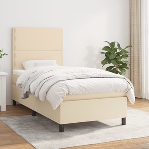 vidaXL, vidaXL Boxspringbett mit Matratze Creme 90x200 cm Stoff, vidaXL Boxspringbett mit Matratze Creme 90x200 cm Stoff
