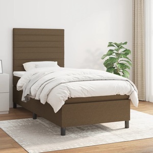 vidaXL, vidaXL Boxspringbett mit Matratze Dunkelbraun 90x190 cm Stoff