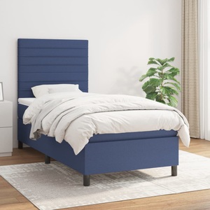 vidaXL, vidaXL Boxspringbett mit Matratze Blau 90x200 cm Stoff